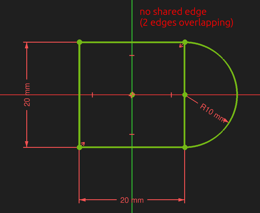 FreeCAD sketcher workbench 2 contours with touching overlapping edges example